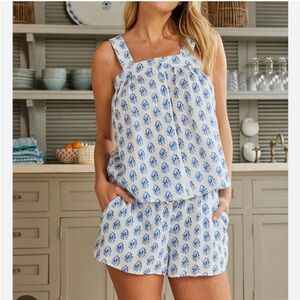 Lake Pajamas Hamptons Shorts Set in Carolina Blue Batik NWOT